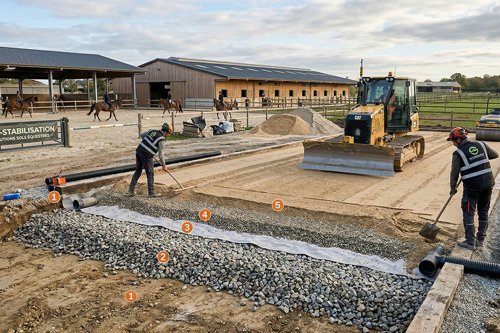 Substrats et agrégats drainants écologiques pour sols équestres